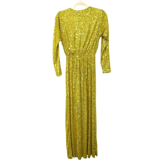 Aniye By Sequin Yellow Long Sleeve V-Neck Maxi Dress Womens S - Picture 5 of 7